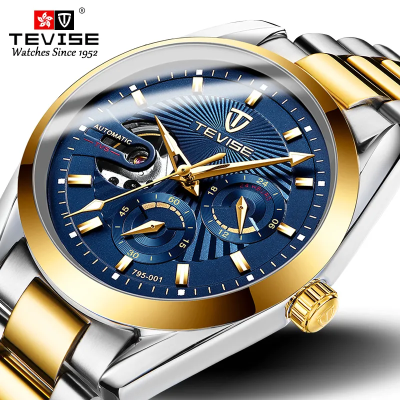 New Fashion TEVISE Uomo Orologio meccanico automatico Uomo Cronografo in acciaio inossidabile Orologio da polso Orologio maschile Relogio Masculino