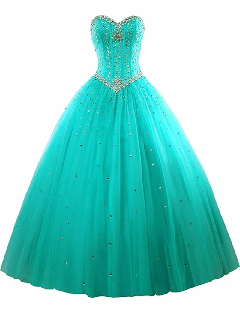 2019 Fashion Sweetheart Crystal Ball Gown Quinceanera klänningar Tulle plus Size Sweet 16 Dresses Debutante 15 -år Formell parti Dres266W