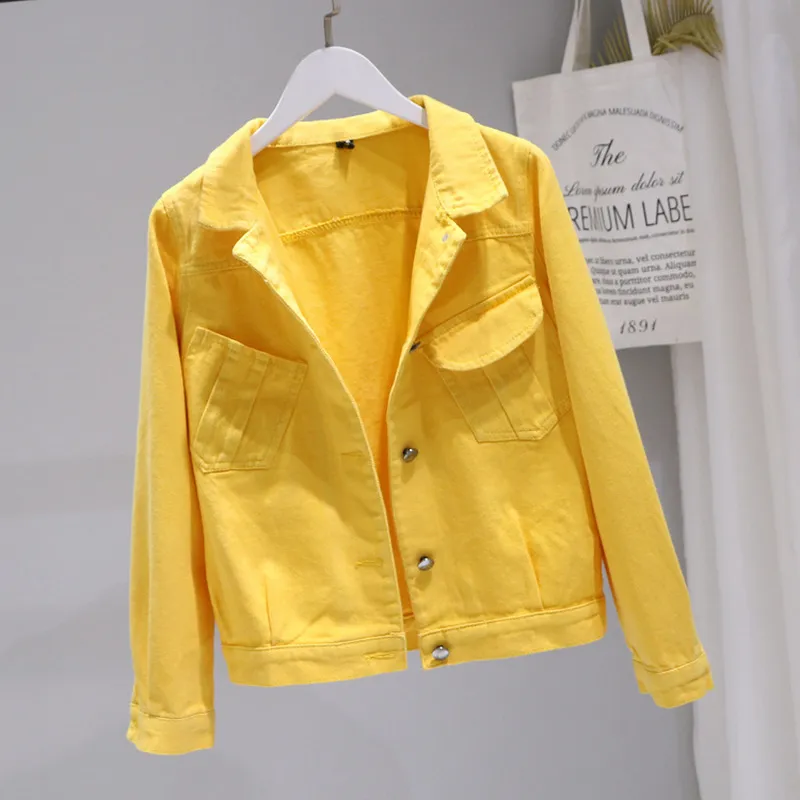 2019 Denim Jacket Women Korean Yellow Pink Coats and Jackets Women Short Harajuku Jean Jacket Spring Autumn Jeans Coat KJ2351