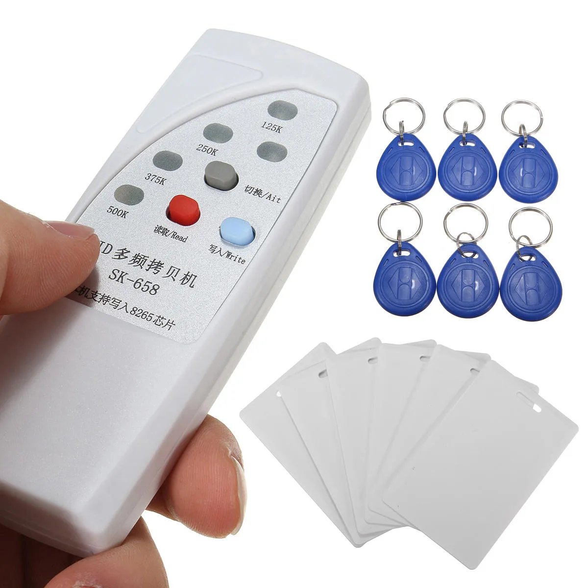 DANIU SK-658 13Pcs 125KHz RFID ID Card Reader Writer Copier Duplicator con 6 CardsTags Kit