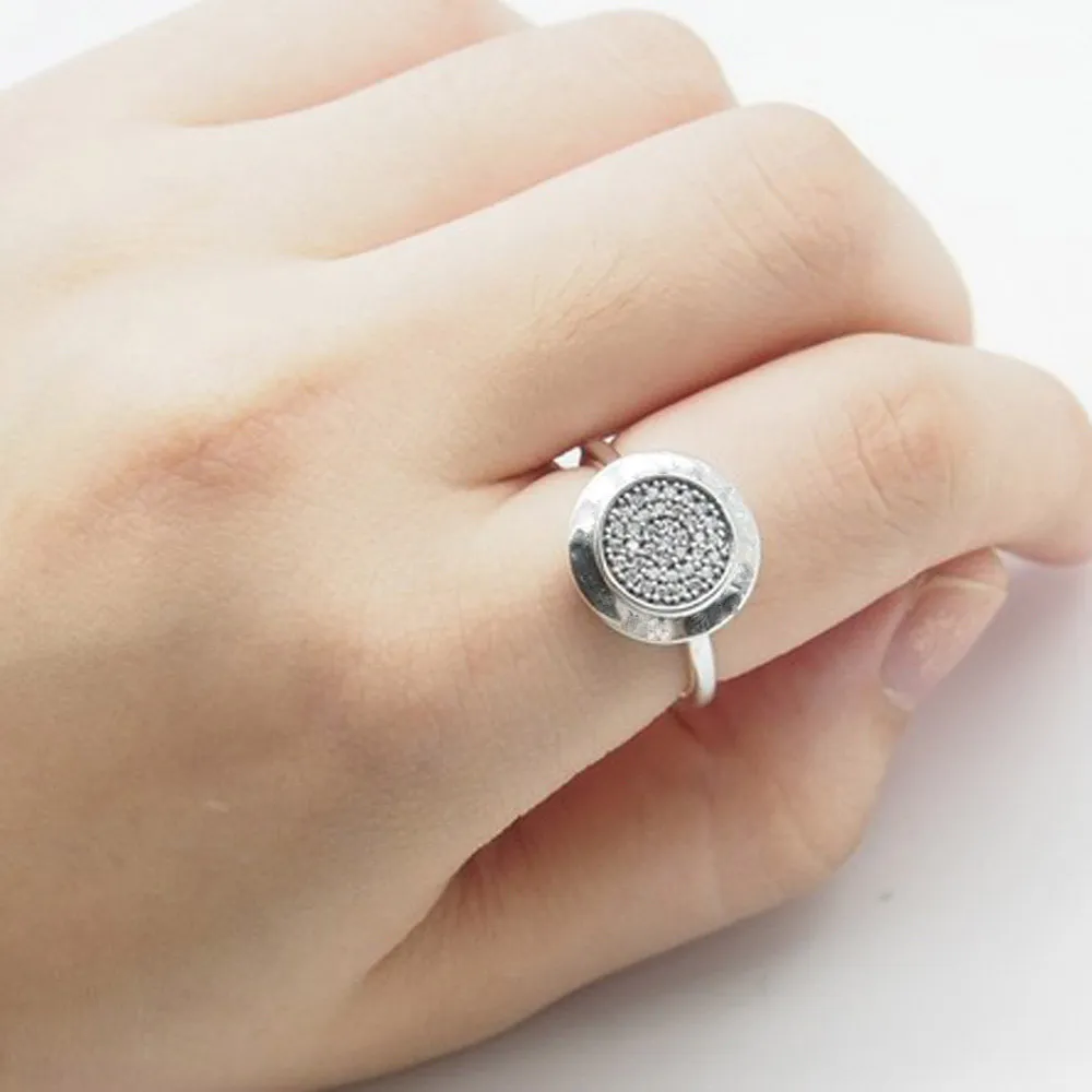 Groothandel-ontwerp authentieke 925 sterling zilveren ringen compatibel fit pandora sieraden met logo ronde schijf CZ verharde ring