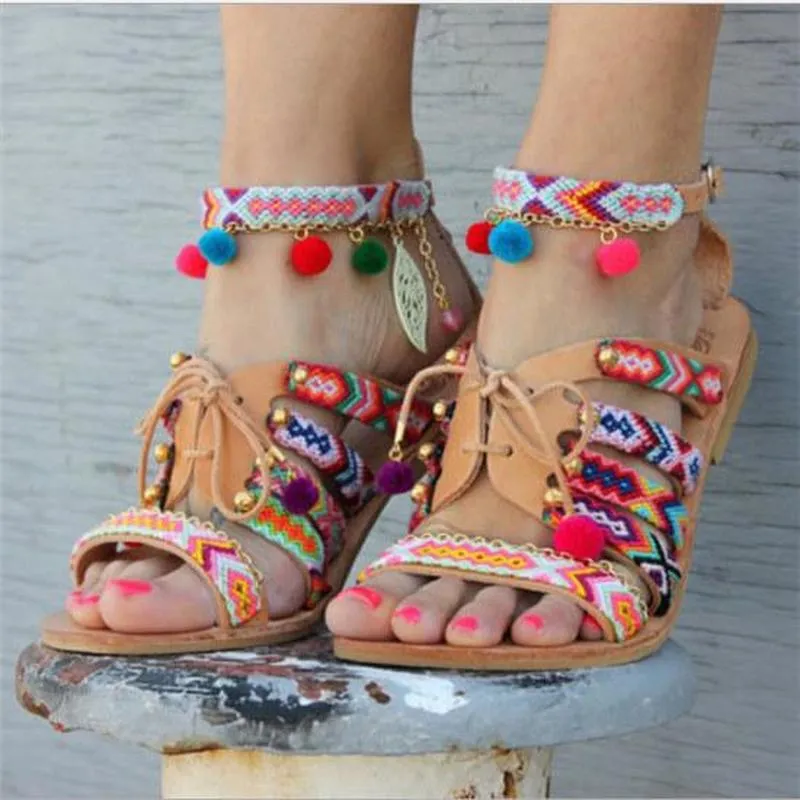 Bohemian Handmade Weave Dotmalls Sandals For Women Luxury Colorful Fur Ball Flats For Summer Casual Wear From Dongzhi11 19.95 DHgate.Com