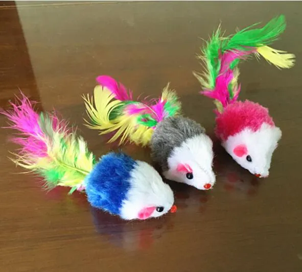Queue à plumes colorées, souris jouet pour chat souris, jouet animal de compagnie 100 pcs/lot livraison gratuite WL441