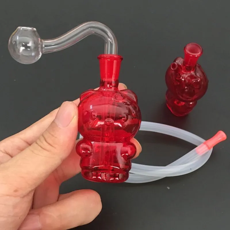 Bruciatore a olio in vetro ROSSO Bong Pyrex Bubbler Recycler Bong ad acqua in linea Perc MiNi Dab Oil Rigs con tubo bruciatore a olio in vetro da 10 mm