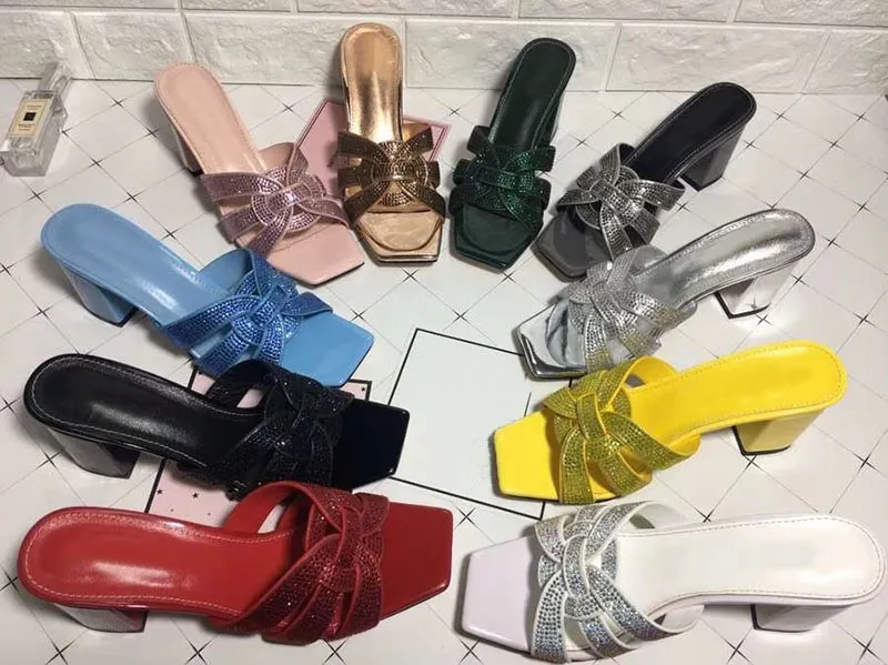 Kvinnors Mules Skor Kvinnor 2019 Kvinna Halv Tofflor Casual Skor Vår Sommar Lady Sexy Heel 7cm Höghåriga Slides Tofflor