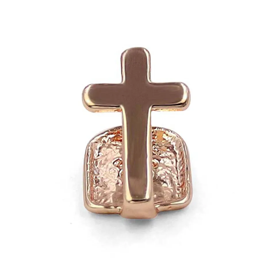 18K Gold Vampire Fang Fake Gold Teeth Grillz With Cross Gun Dental