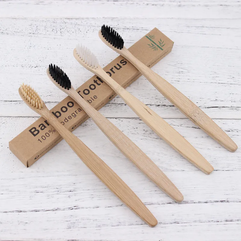 Protection de l'environnement en bois brosse à dents en bambou naturel Bristle doux pour la maison ou l'hôtel avec boîte