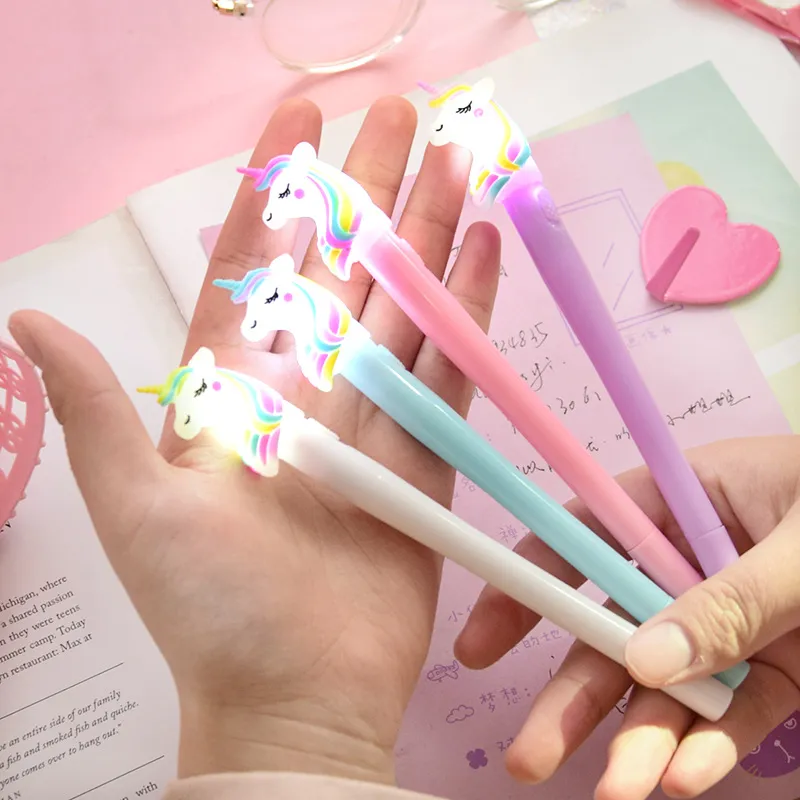 Gel Pens 0.5mm Night Light Rainbow Lovely Unicorn Modeling Creative Cartoon Korean Luxury Pen Student Gift Writing Supplies