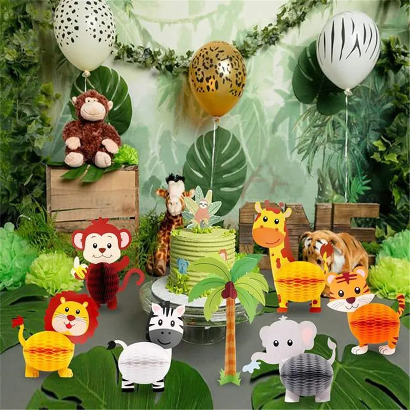 Jungle Safari Party Animals Honeycomb Paper Lanter Animal Birthday Party Backdrop Kids Birthday Forest Party Decor yq01466