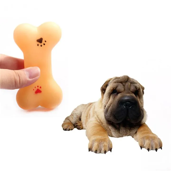 Pet Supply Dog Toy Gummi Bone Shape Squeak Sound Interactive Chew Leksaker för liten hundvalp