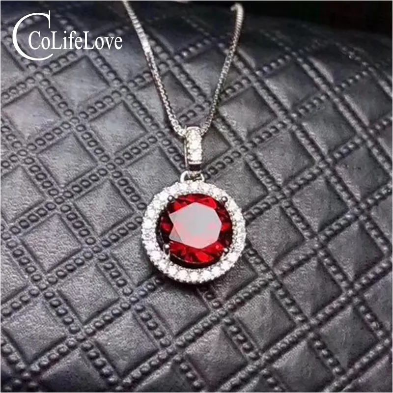 100% Doğal Garnet Kolye Kadın Için Şarap Kırmızı Garnet Kolye Katı 925 Ayar Gümüş Garnet Takı Doğum Günü Hediyesi Kız Için