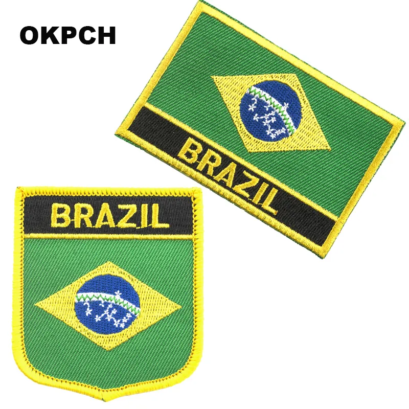 Frete Grátis Brazil Flag Bordado Ferro no Remendo 2 pcs por Conjunto PT0023-2