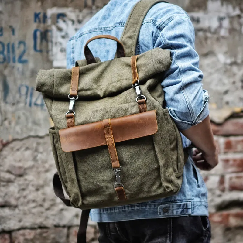 Classic American Style Backpack Retro Simple Canvas Backpack Crazy