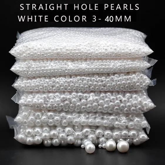 3-40mm Acrylic Round White Pearl Charm Spacer Loose Beads Jewelry Making Craft Grament Clothes Headwear Shoes Bag Hat Decoration