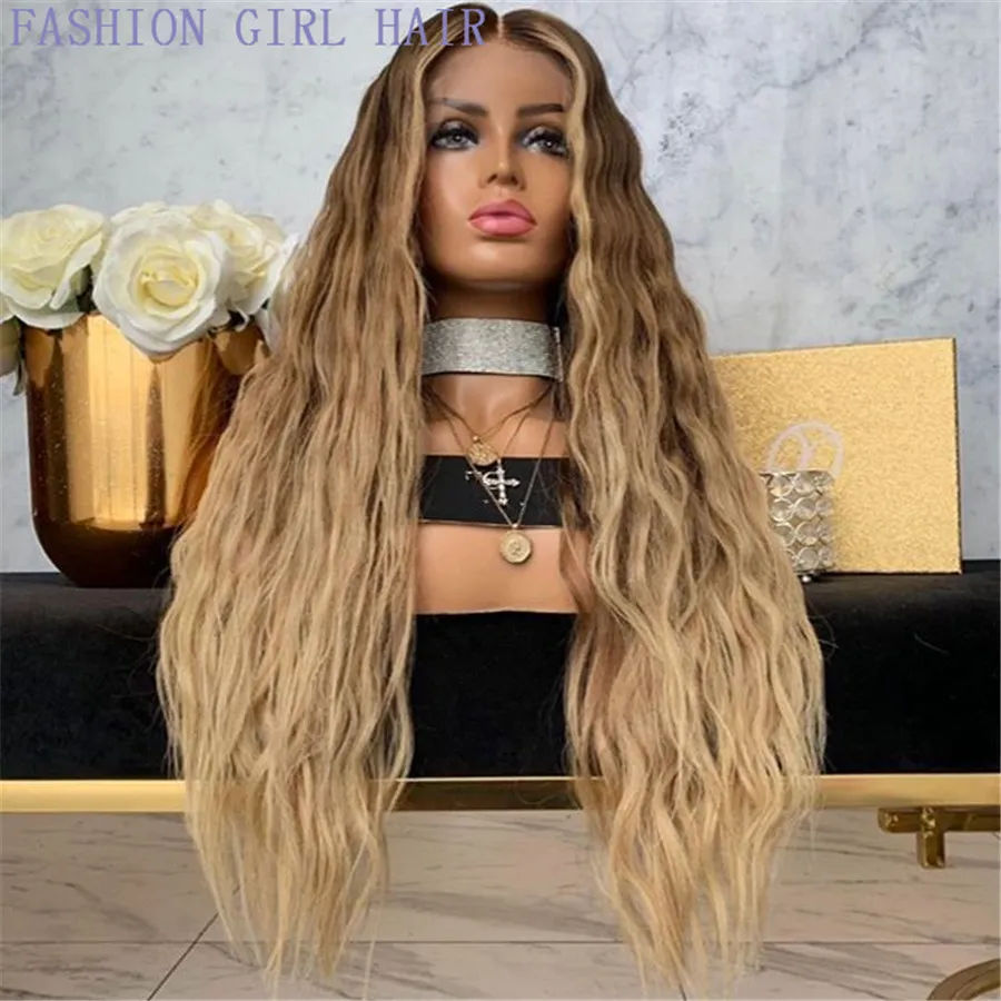 13x4 synthetische Lace-Front-Simulation Echthaar-Perücken Ombre Braun Honig Blonde Perücke 360 Lace Frontal Perücke vorgezupft 180 % Dichte