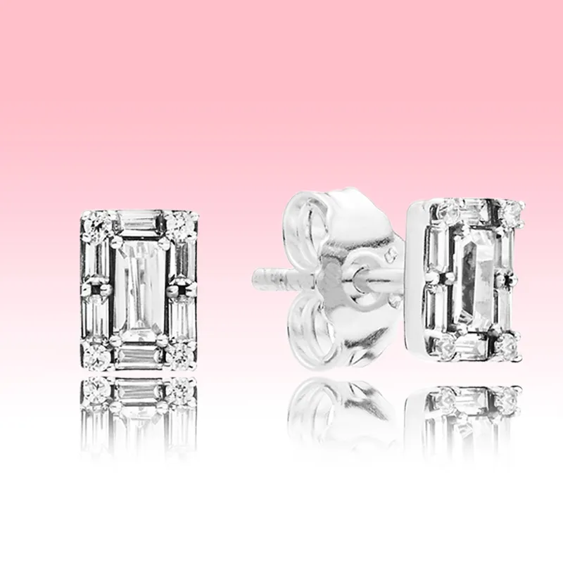 NOVO Brincos de Halo Quadrados Espumantes Jóias de verão para Pandora 925 Prata Ouro Rosa CZ Brinco de Diamante para Mulheres com Caixa Original