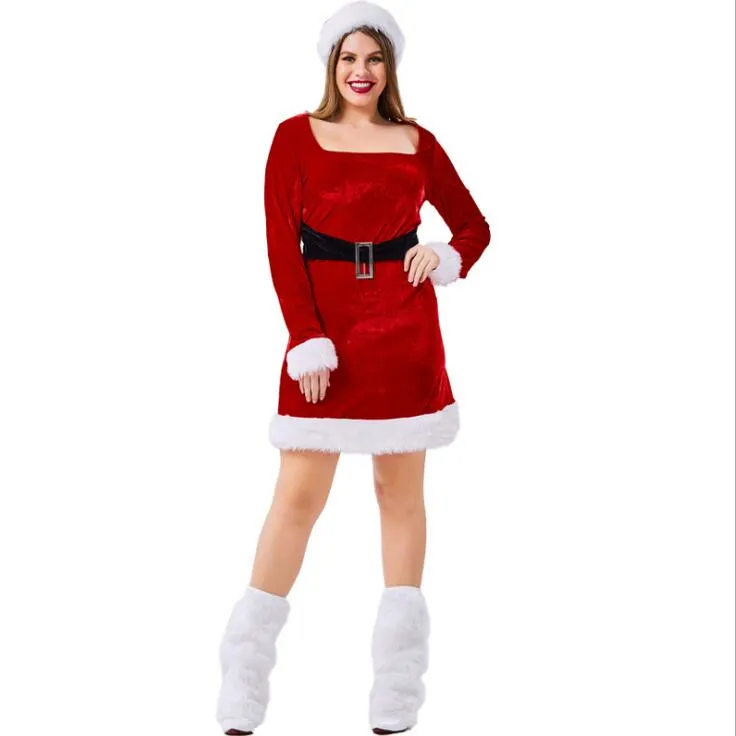 Disfraz Navideño De Talla Grande Para Mujer, Vestido De Terciopelo Rojo,  Minivestido De Manga Larga Con Cuello Cuadrado, Sombrero De Cosplay Sexy De  Papá Noel, Vestido Elegante De 33,94 €