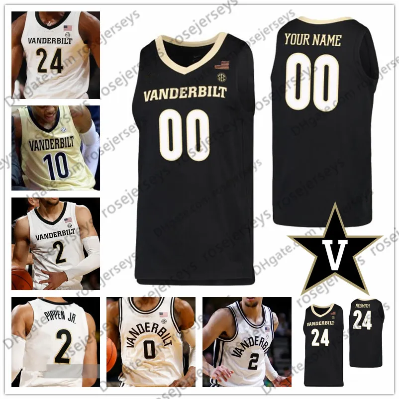 Custom Vanderbilt Commodores 2024 Basketball Jersey White Black Gold 10 Garland 24 Aaron Nesmith 0 Saben Lee 2 Pippen Jr. Darius Scotty 4XL