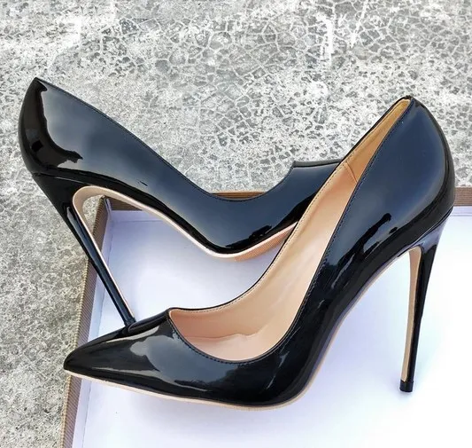 2019 Nyaste patentläder Sexiga tjejer Point Toe Stiletto Heels High Heels Skor Pumpar