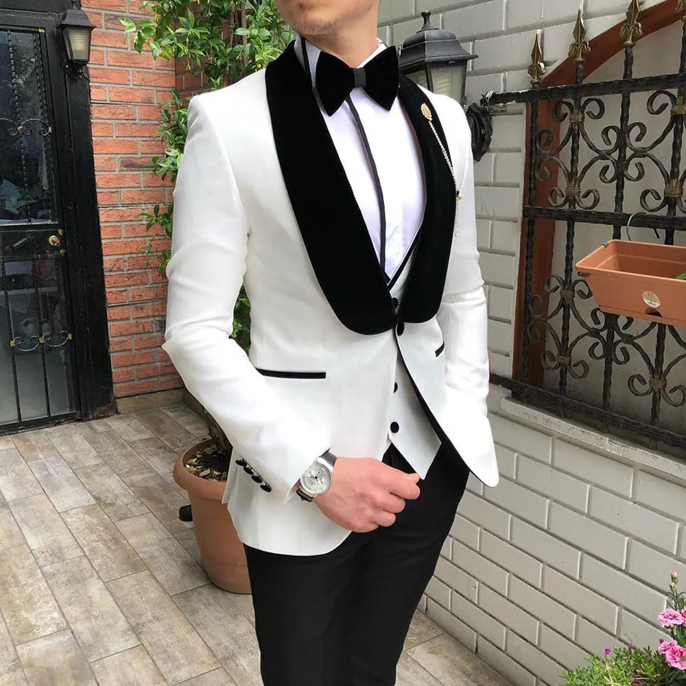 Terno Casamento Мужские костюмы 3 предмета Slim Fit Деловые костюмы Жених Фиолетовые смокинги для мужчин Официальный свадебный костюм Блейзер Брюки Vest2927