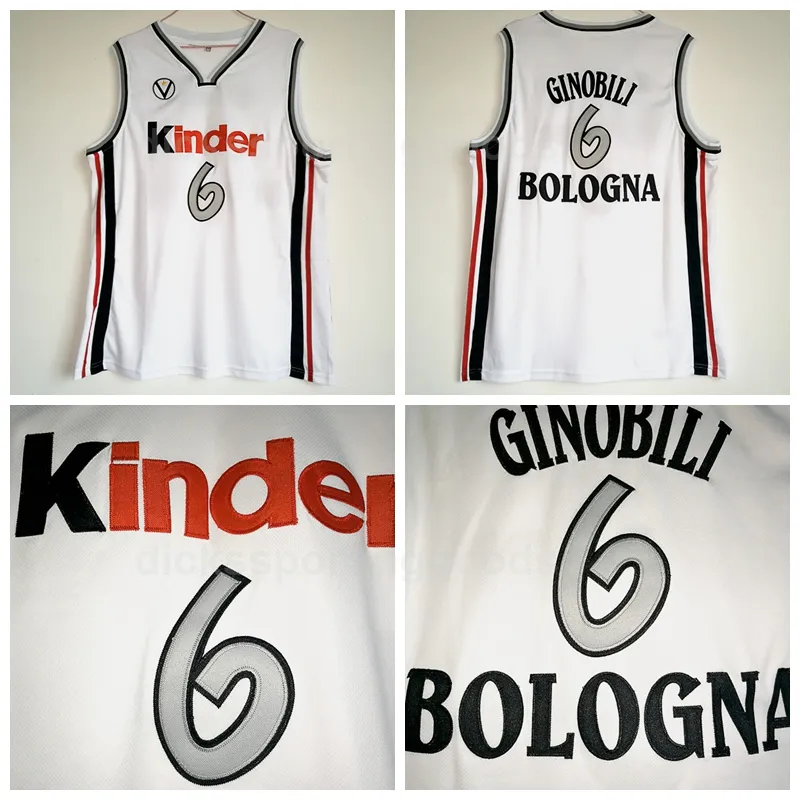 NCAA College Kinder Bologna Basketball 6 Manu Ginobili Jersey Men Sale Team Color White University Breathable For Sport Fans High Quality