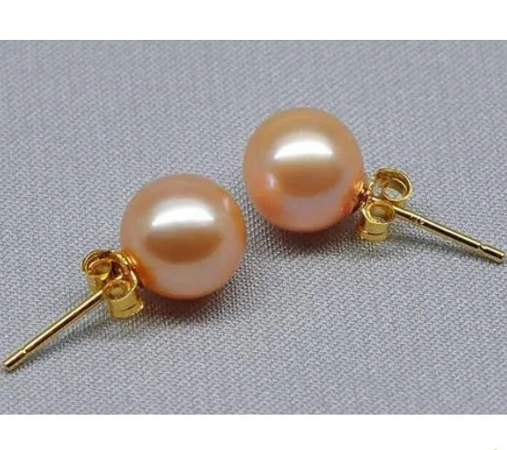 9-10mm South Sea Round Gold Pink Pearl Earring 14k Gold Accessories