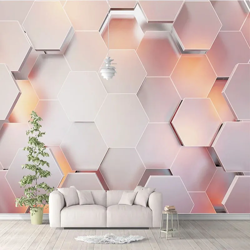 Benutzerdefinierte 3D-Tapete Moderne einfache rosa Pentagon geometrische Wandpapier Wohnzimmer Schlafzimmer abstrakte Kunst Wandbilder Papel De Parede 3 D