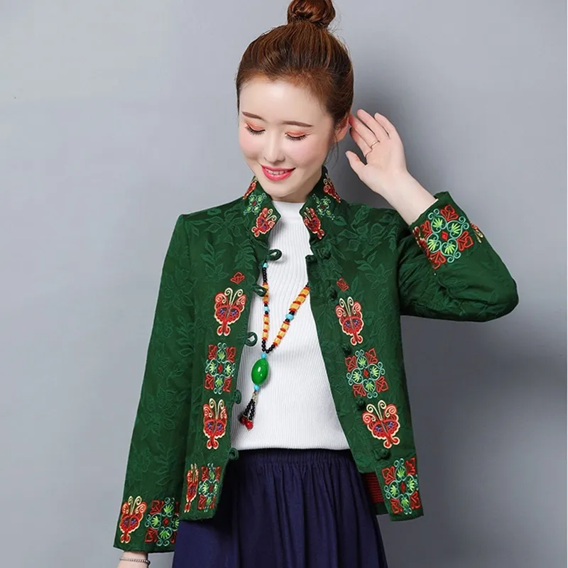 Retro Elegance: Embroidered Jacquard Mandarin Jacket