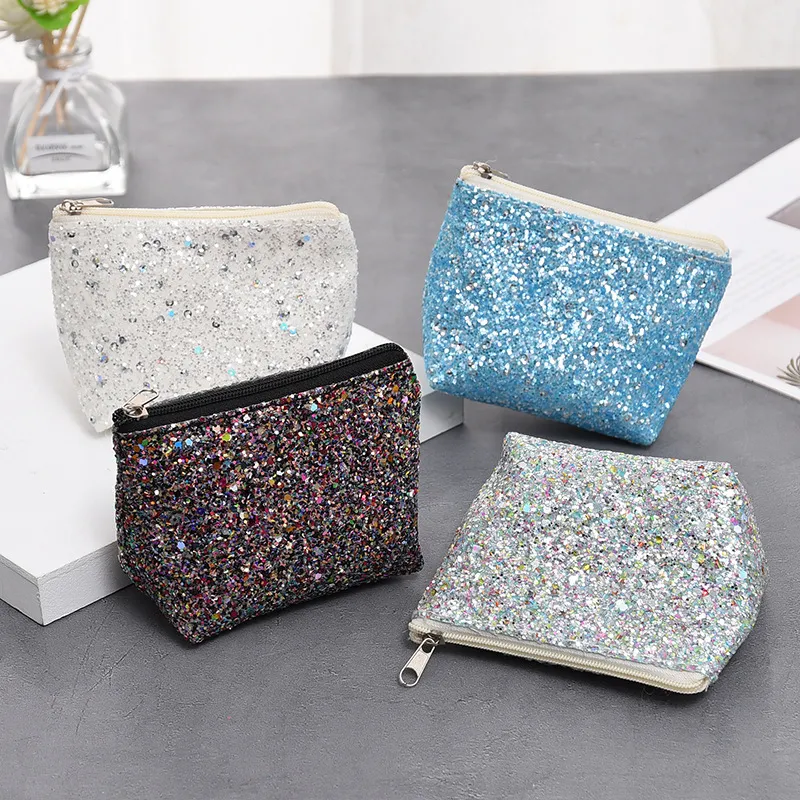 Lady's Fashion Cosmetic Bag Toiletry Organizer Sequins Refreshing Bling Bling Makeup Pouch Travel Kit Coin Bag Purse Makeup Bags