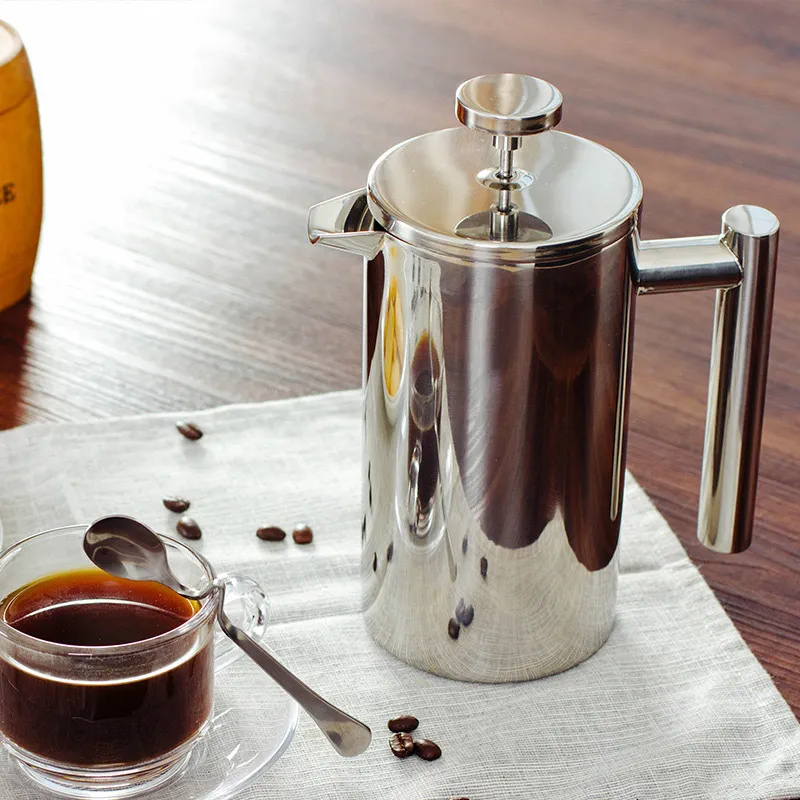 Caffettiera French Press Caffettiera a doppia parete in acciaio inossidabile Caffettiera isolata Caffettiera per tè che dà un cestello filtrante T2258K