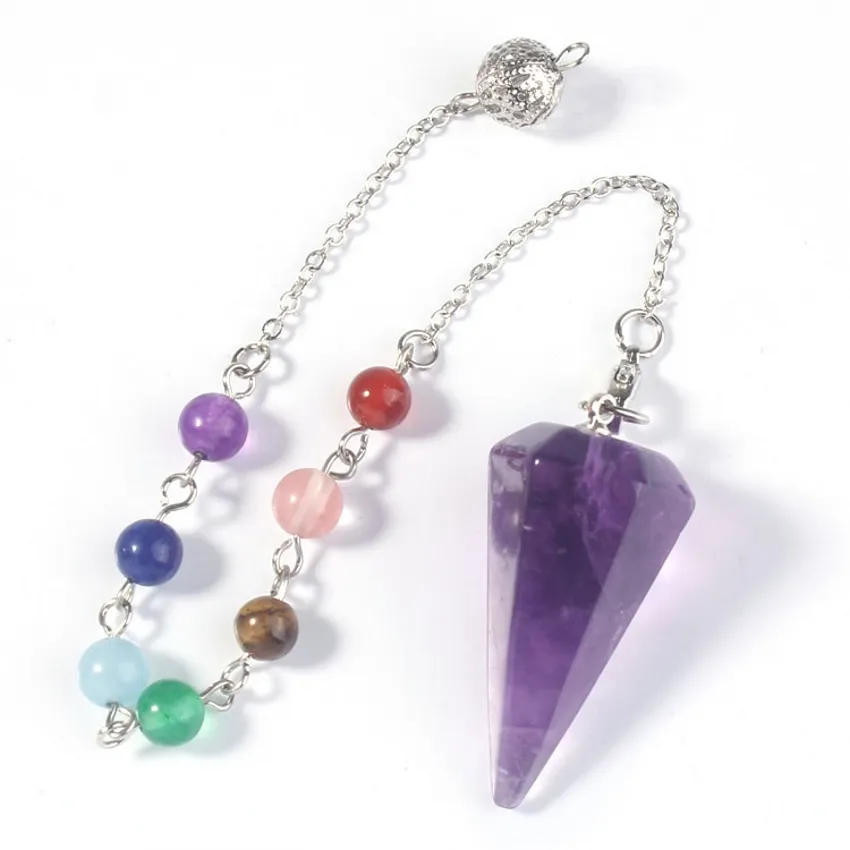 36*18MM Big Size Trendy-beads Popular Silver Plated Hexagon Pyramid Pendulum Chakra Natural Purple Amethysts Pendant Fashion Jewelry