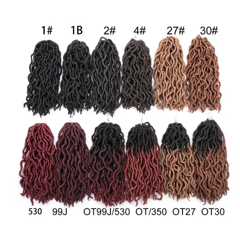 6 Pack Synthetic Aceno Gypsy Locs Crochet Cabelo 12 polegadas Ombre ondulado alma Deusa locs mulheres extensões do cabelo falso Nu Locks para Black