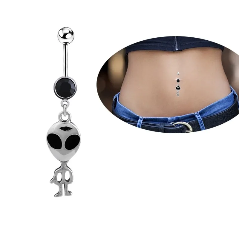 Univers personnalisé Alien ET Dangle 316L acier médical cristal nombril Piercing Sexy nombril anneaux corps Piercing bijoux