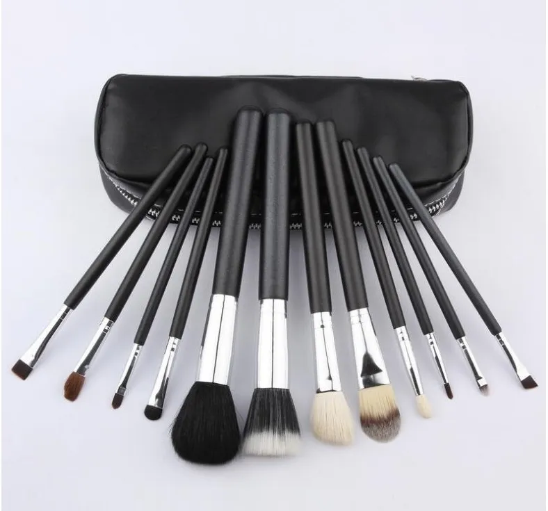 12PCS/Set Brush With PU Bag Makeup Professional Brush For Powder Foundation Blush Eyeshadow Eyeliner Blending Pencil Free fast ship