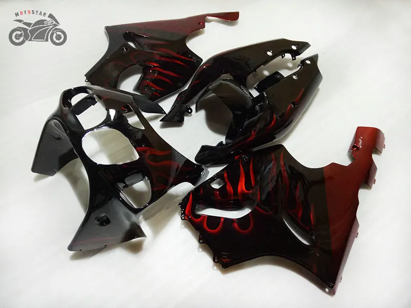 Motorcykel Kinesisk Fairing Kit för Kawasaki Ninja ZX7R 96 97 98 99 00-03 ZX7R 1996-2003 Red Flames ABS Plastic Fairings Set