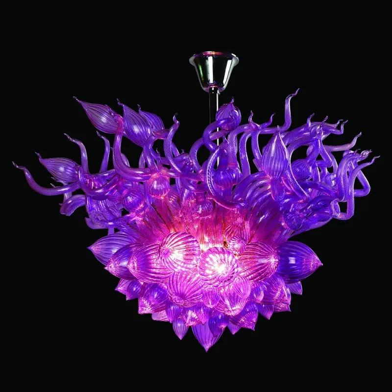 Flower Pendant Lamps Blue 24 Inches Hand Blown Glass Chandelier LED Lights E27 Modern Bedroom Home Decoration Light