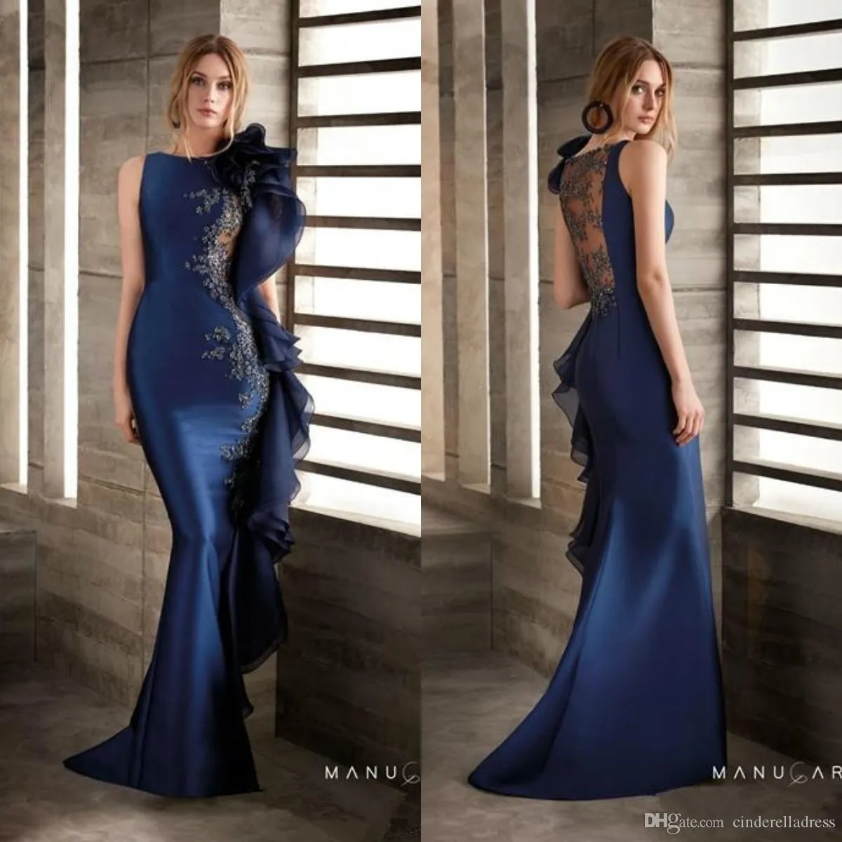Elegantes vestidos de sirena azul marino con toallos de encaje de encaje de encaje de longitud del suelo vestidos de fiesta formal vestidos de fiesta de ropa de desgaste