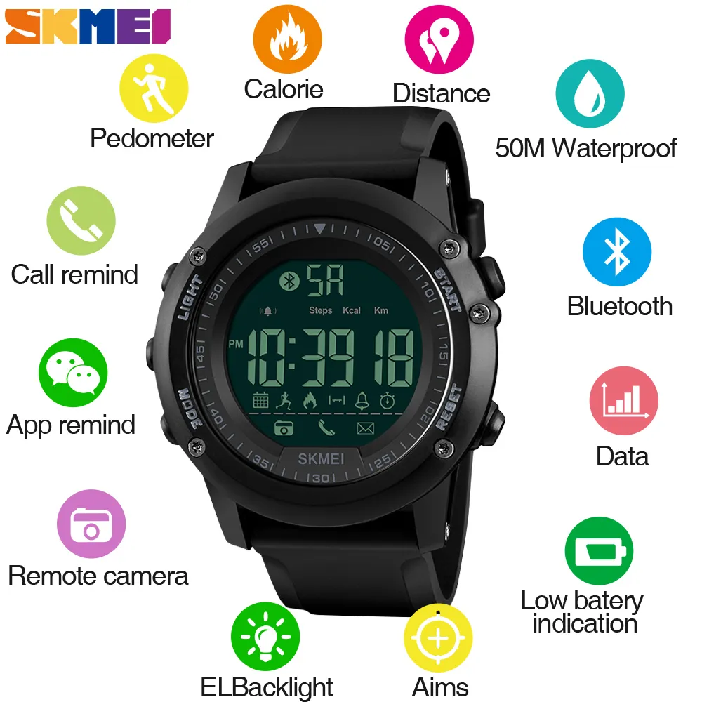 SKMEI Smartwatch For Men Bluetooth Camara Control Solar Wristwatch