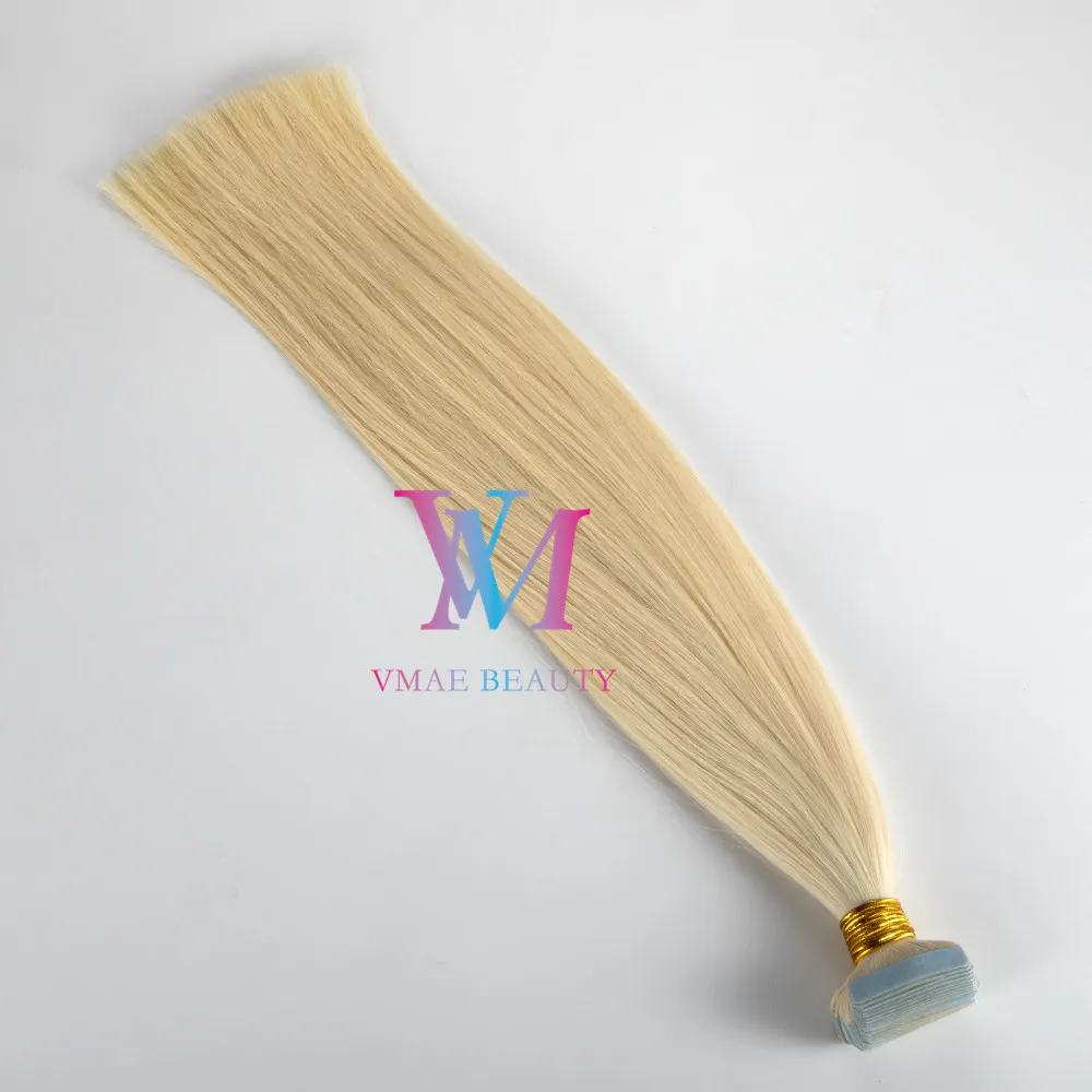 VMAE Hochwertiges europäisches russisches Blond Nr. 613, natürliche Farbe, 100 g, doppelt gezogen, Salon-Shop, gerade, reines Remy-Echthaar, mit Klebeband