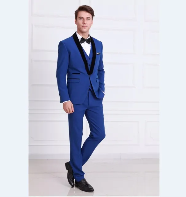 Slim Fit Um Botão Azul Royal Do Noivo Do Casamento Smoking Xaile Lapela Groomsmen Homens Ternos Blazer Prom (Jaqueta + Calça + colete + Gravata) NO: 1959