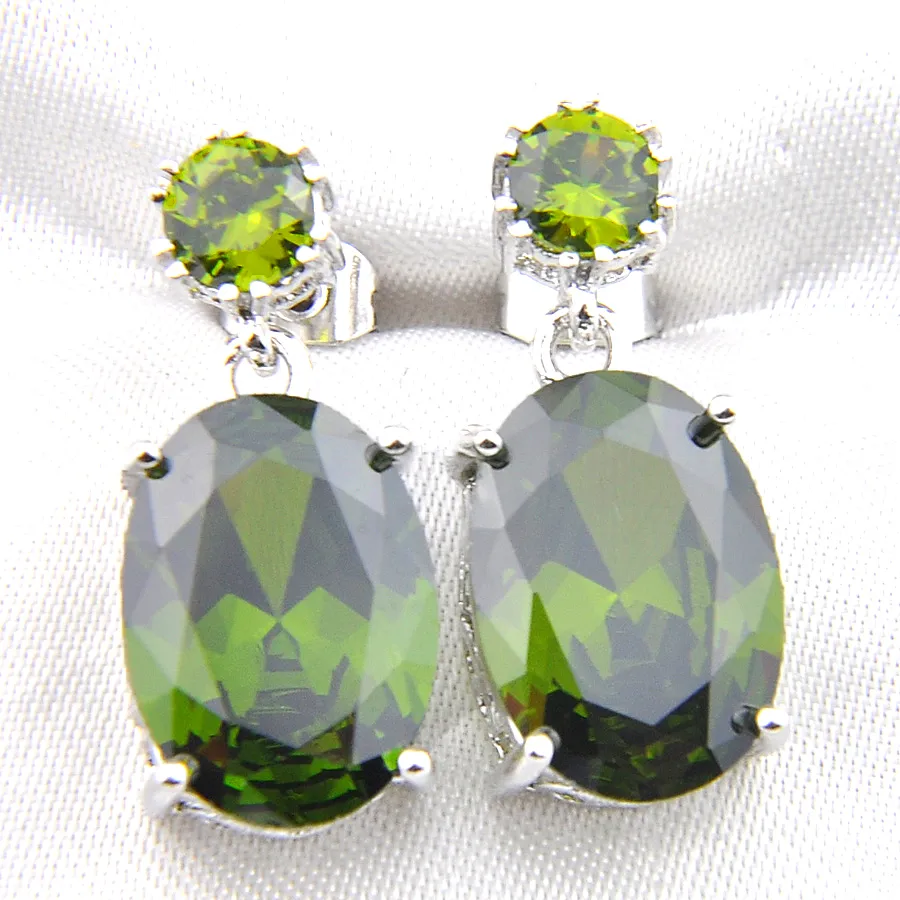 Luckyshine Mais novo Ellipse Green Peridot Gems Crystal Brings 925 Sterling Prata Presente Bonito Festa Festa Charme Brincos