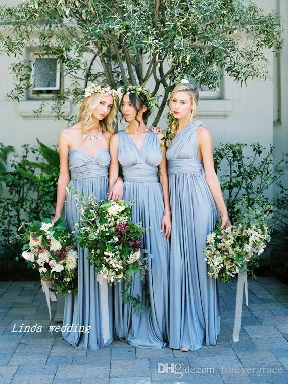 Billiga i lager 2019 Convertible Summer Country Style Bridesmaid Dresses A Line Junior Bridesmaids Prom Klänningar Flödande Party Dress