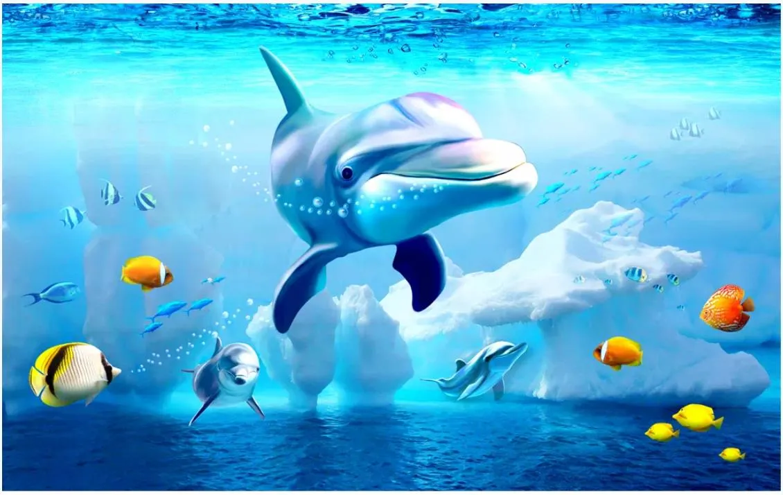 Aangepaste 3D Muurschildering Behang Foto Wall Papier Onderwater World Iceberg Leuke Dolfijn Muurschilderingen Achtergrond Muurbehang Voor Muren 3D