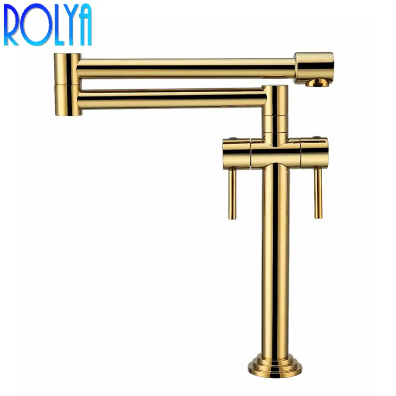 ROLYA NEW Solid Brass Deck Mounted Extended Hot and Cold Pot Filler Foldable Kitchen Faucet Sink Mixer Nickel Brushed/Gold/Chrome/ORB/Black