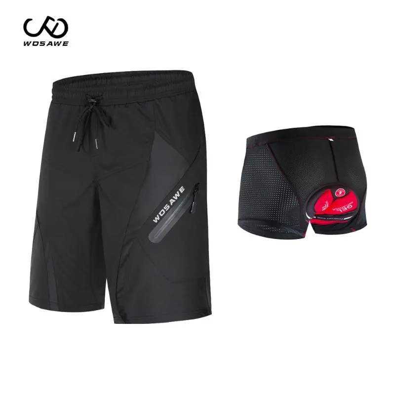 Wosawe Mäns Cykling Shorts Loose Fit Bike MTB Mountain Shorts Outdoor Sports Andas cykel Kort med cykling vadderad