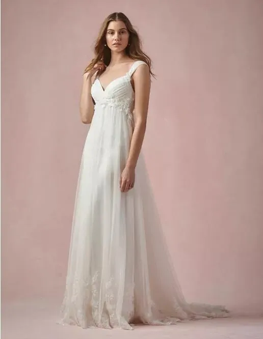 V neck empire waist wedding dress on sale
