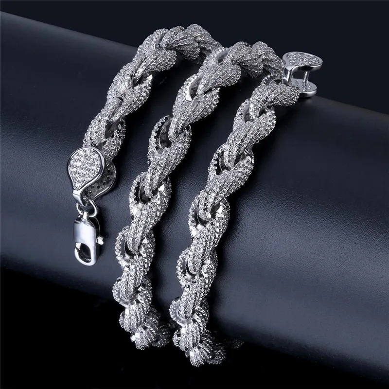Mens Rope Chains Necklace Gold Silver Color Iced Out Micro Setting CZ Diamond Twisted Chains for Men Hip Hop Jewelry