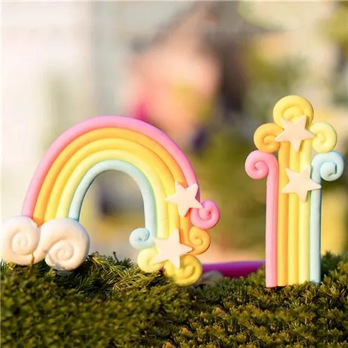 4pcs XBJ211 Rainbow Fairy Garden Miniatures Rainbow Terrarium Figurines Miniature Miniature Fairy Figurines Rainbow Garden Decoration