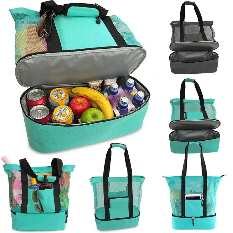 Refrigerador Bolsa Tela Prático Portátil MIDI Size Handheld Almoço Saco Cooler Picnic Package Malha Beach Tote Bebida Depósito