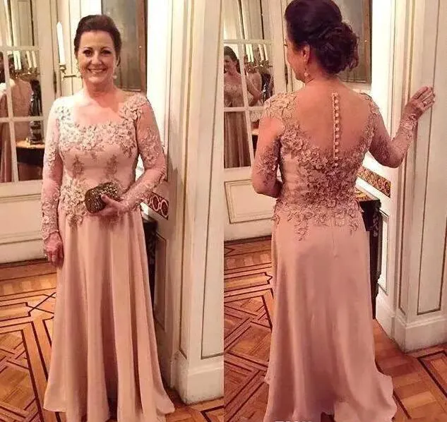 Vestidos elegantes de encaje para madre de la novia 2019 mangas largas Formal madrina noche fiesta de boda invitados vestidos de talla grande hechos a medida